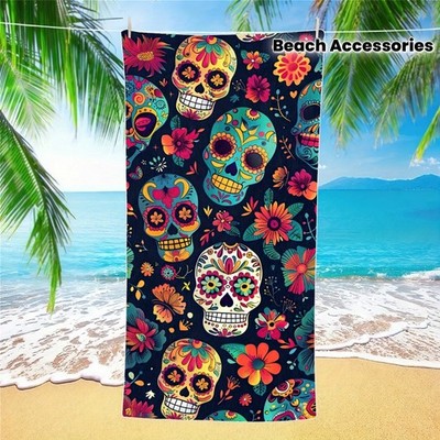 This Is an Ultra-Soft, Fast-Drying Beach Towel Featuring a Vibrant Floral Skul