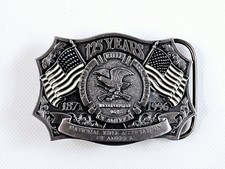 NRA 125 Year Flags Eagle Rifle Belt Buckle 1871 1996 Made In USA Gun Rights Vtg