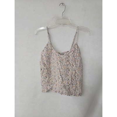 Citta Linen Camisole Women S/M Cream Floral Adjustable Strap Scoop Neck Top