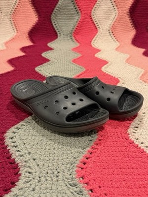 Crocs Women s 8 Men s 6 Iconic Croc Comfort Slides Black Sandals EUC