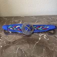 Vtg 1980's Corded Blue Multi Rope Braided Belt Size Small Stretch