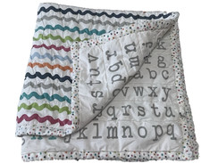 Petit Pehr Baby Quilt Blanket Alphabet Confetti Trim Reversible Wavy Line Cotton
