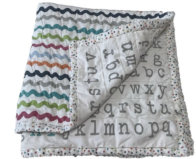Petit Pehr Baby Quilt Blanket Alphabet Confetti Trim Reversible Wavy Line Cotton