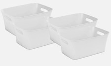 Mainstays Medium White Plastic Storage Bin, 13.8 in x 9.5 in x 5.8 in 4 Pack