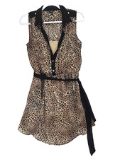 Guess Mini Dress S Leopard Print 3 Pc Chiffon Cover Tan Tank Dress Belt 