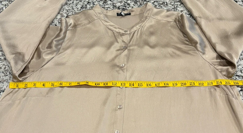 Camisa Eileen Fisher 100 % seda abotonada metálica dorada talla 2X oficina vacaciones Año Nuevo Foto 4 de 4