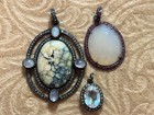 3 Diamond Black Rhodium Sterling Silver Pendants: Ruby, Quartz, Moonstone — photo 1