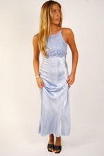 90s Prom Dress XS vintage ice blue satin maxi gown glittery homecoming fairy