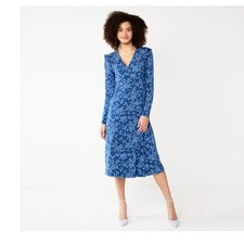 Draper James RSVP Floral Wrap Midi Dress Long Sleeve Ruffle Preppy Womens M
