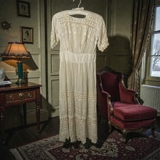 Antique 1900s Victorian Edwardian Sheer Dress Lace Crochet Embroider CottageCore