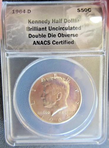 1964-D Doubled Die Obverse 50C Kennedy Half Dollar Brilliant Uncirculated ANACS