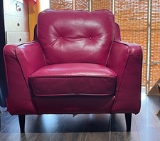 Berry Pink Genuine Leather Mid Century Modern  Accent Cocktail Snuggle Armchair