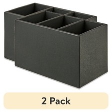 Simulated Leather Desk Organizer Black 3 Compartment Pencil Cup