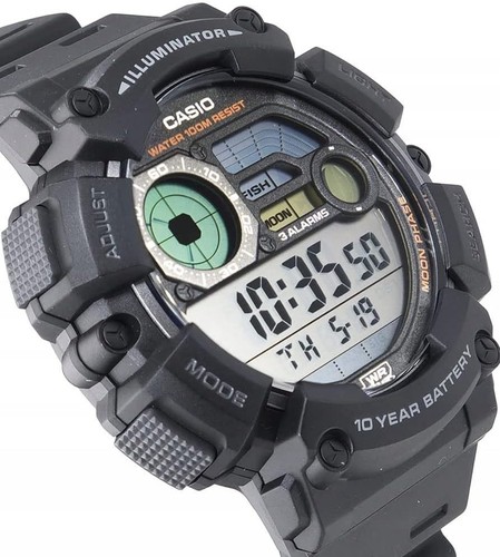 Reloj Casio Digital Resina negro hombre sumergible Moda Pesca Fase Lunar Ws-1500 - Imagen 2 de 6
