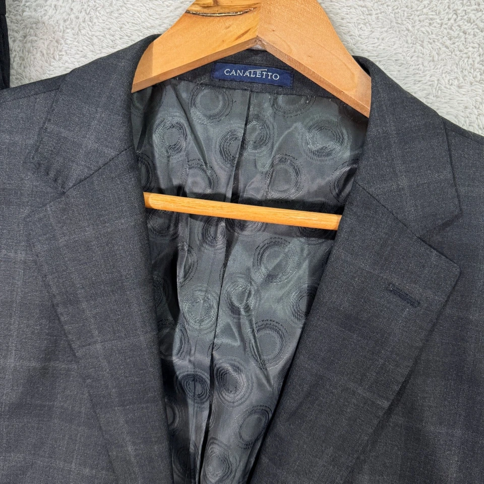 CANALETTO Vitale Barberis Hombres 46R Gris Traje de Lana a Cuadros Chaqueta Pantalones 38x31 Italia Foto 2 de 4