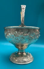 Beautiful Antique Sterling Silver Floral Repousse Basket By Kirk & Son