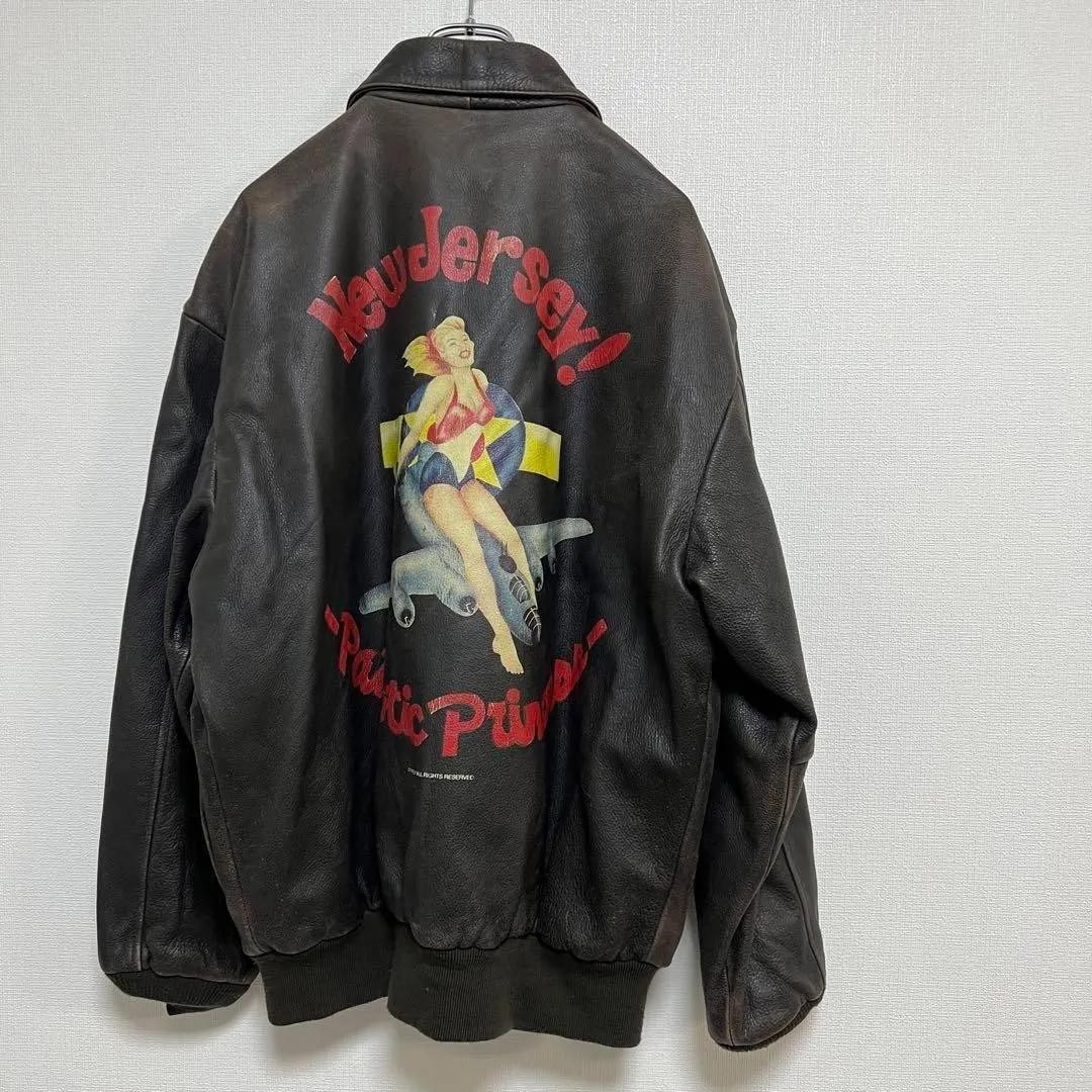 AVIREX A-2 Leather Jacket Vintage Brown Back Print Size 71cm