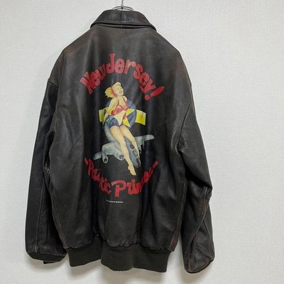 AVIREX A-2 Leather Jacket Vintage Brown Back Print Size 71cm