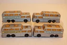 Four (4) Vintage Matchbox Lesney 1960's GMC Greyhound Coach Bus #66 BPW
