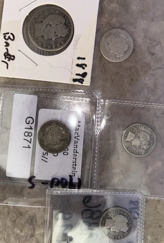 Lot Of 5 Silver Barber Quarter Dime Dimes Coin Coins