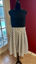 Lauren Ralph Lauren Dress Size 10 Fit & Flare Black Top Polka Dot Skirt