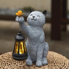 Elegondrar Solar Cat Garden Statue Outdoor Decor, Sculpture Multicolor