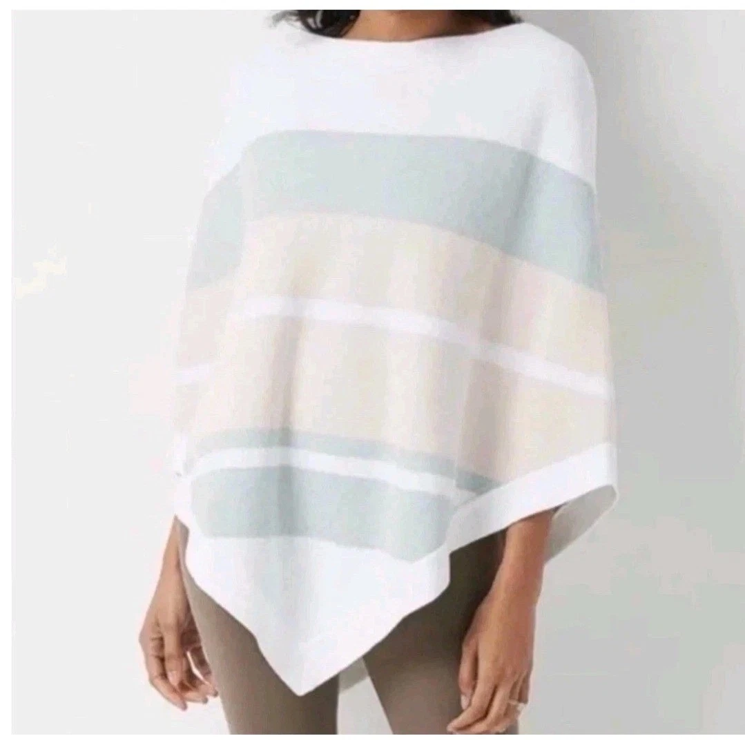 NWT Barefoot Dreams Cozychic Ultra Lite Poncho Ocean Breeze Knit Stripe Size OS