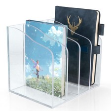 Clear Acrylic File Holder Vertical Magazine Organizer 4Slot Office Desk Home