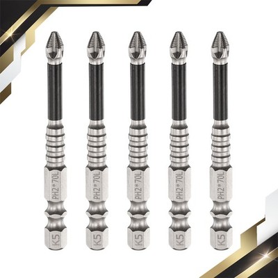 5 Set Anti Slip Phillips Impact Screwdriver Bit PH2 1/4'' Shank 2.8'' Magnetic