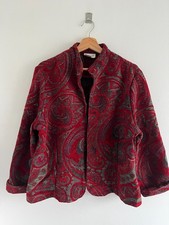 Vintage Coldwater Creek Red Thick Fabric Womens Open Tapestry Jacket XL/14