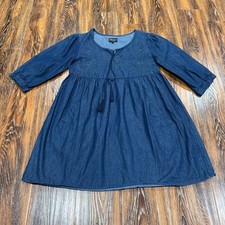 Evergreen b.Boutique Blue Cotton Denim Embroidered Tunic Shirt / Dress Women's M