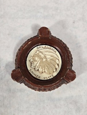 Vintage Burwood Ashtray Oklahoma Sooner State Souvenir Native Chief SEE PHOTOS 