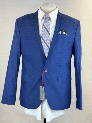 New Felix Hard Men's Dark Blue Polka Dot Wool Blazer 42R Slim Fit NWT One Button