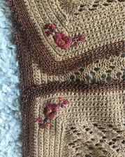 womens knit cardigan with embroidery flowers single button closure in tan