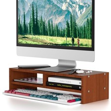 Monitor Stand Riser with Storage, 2 Tier Desk Organizer  Desktop Wood Shelf,...