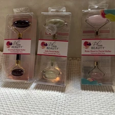Set Of 3 Facial Rollers Amethyst Jade Rose Quartz Massagers Made By Plum New Box