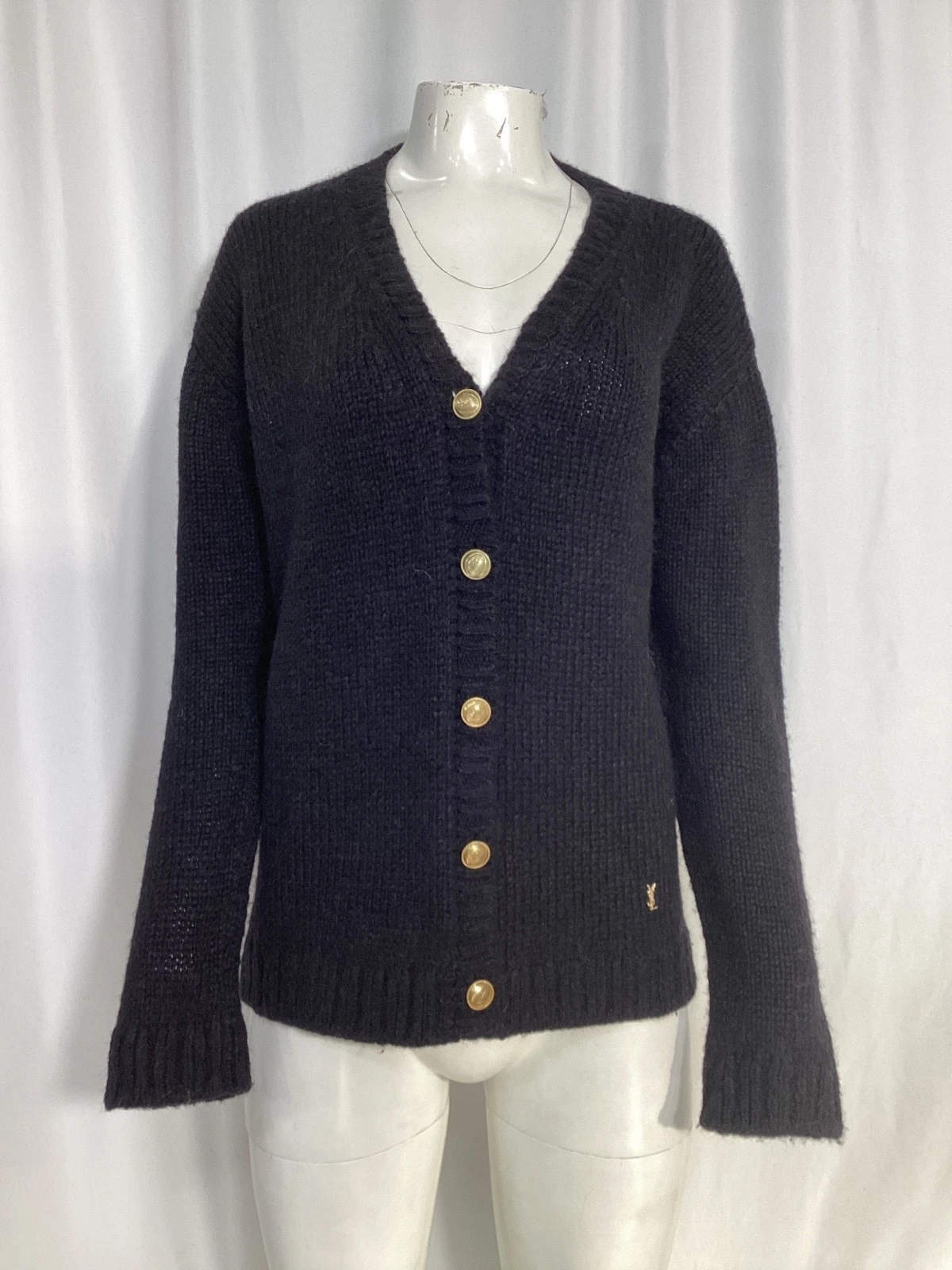 SAINT LAURENT (YSL) Cardigan Saint Laurent impreziosito con bottoni in lana donna nero taglia 38