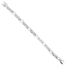 14ct Gold Natural Round Diamond Figaro Mens Bracelet 1.60ct 8 Inches