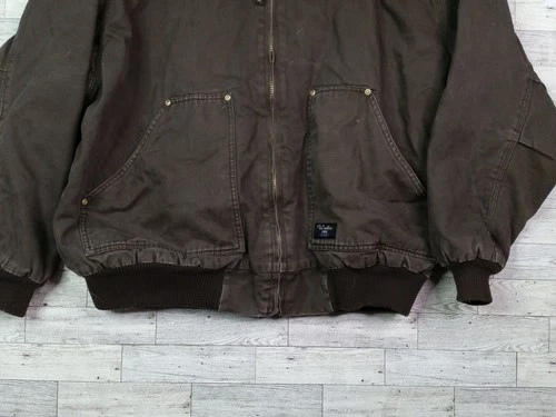 Vintage Men's Walls Workwear Jacket Canvas Hooded Bomber Fleece Lined Coat 2XL image 7