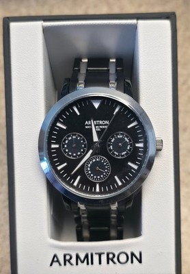 Armitron 20/5444BKTB Men's Black Silver Multifunction Quartz Watch Open Box