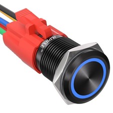 16mm Latching Push Button Switch 12V DC On Off Black Shell with LED Angel Eye He