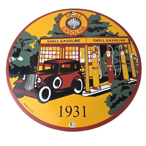 Vintage Shell Gasoline Sign - Shell Clam Gas Car Pump Porcelain Sign