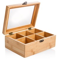 Teebox 6 FäCher Bambus Teeaufbewahrung Teebeutel Organizer Hellbraun wenco