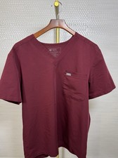 FIGS Men s XL Technical Collection Scrub Top Burgundy V-Neck One Pocket