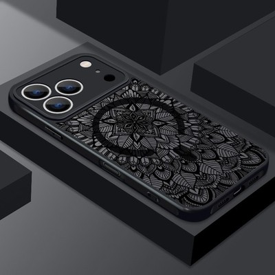 Retro Blumenhülle für iPhone 17 Pro Max 16 15 14 13 12 11 Magnetische Acrylhülle