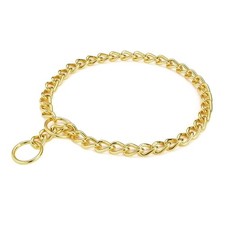 Stainless Steel Dog Choke Chain Collar, Puppy Metal P Chain Slip Collar Gold