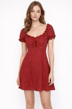 Reformation Red Mini Dress 100% Linen NEW Tie Front Short Sleeves Vacation K