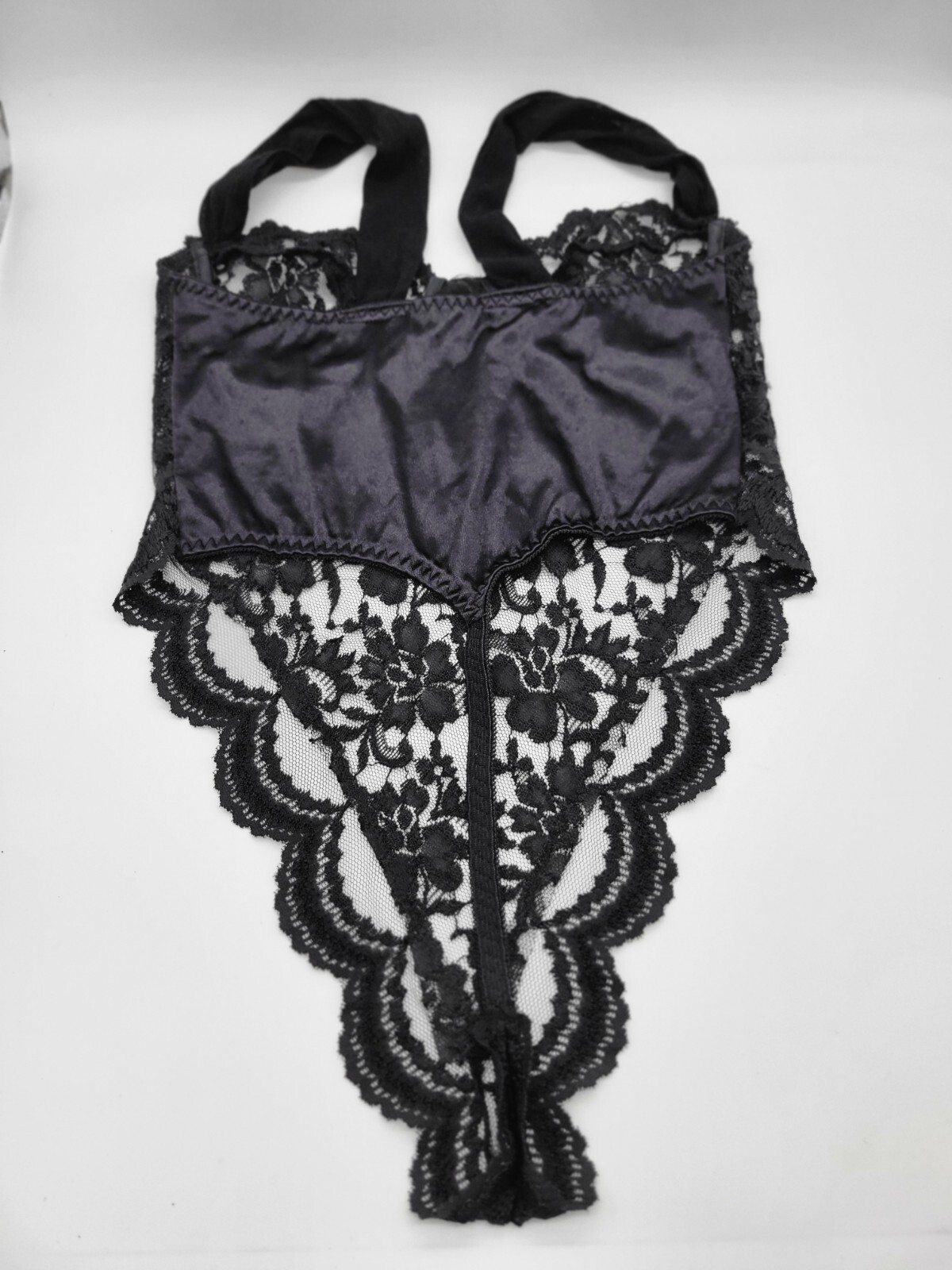 Vgt Bodysuit Teddy  Nylon Lace Lingerie ALANA GALE Medium Black French Cut Y2K