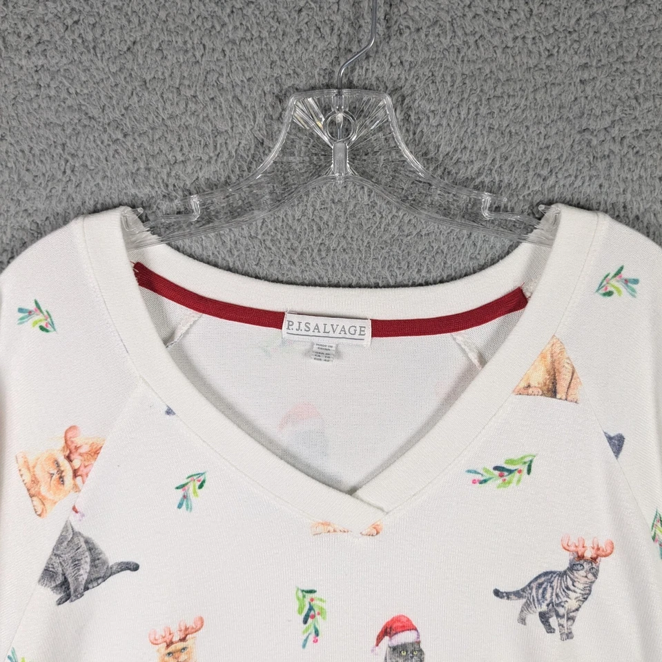 PJ Salvage Pijama Top Mujer XL Blanco Navidad Gatos Persas Pullover Cómodo  Foto 3 de 4
