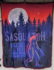 BIGFOOT SASQUATCH YETI APE MAN MOON FOREST BLANKET THROW 50X60 SHERPA BACKING PP